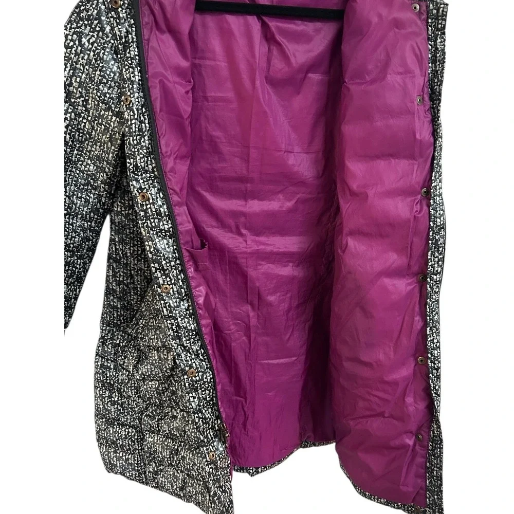 Lands End Quilted Down Feather Puffer Coat Belted‎ Print Full Zip Women's XS